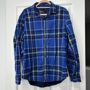 American Eagle‎ Men's Size Large Athletic Fit Flannel Plaid Button Up Shirt Blue